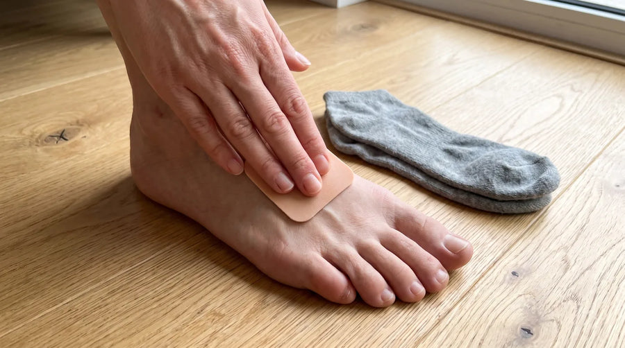Patch being applied to the top of the foot