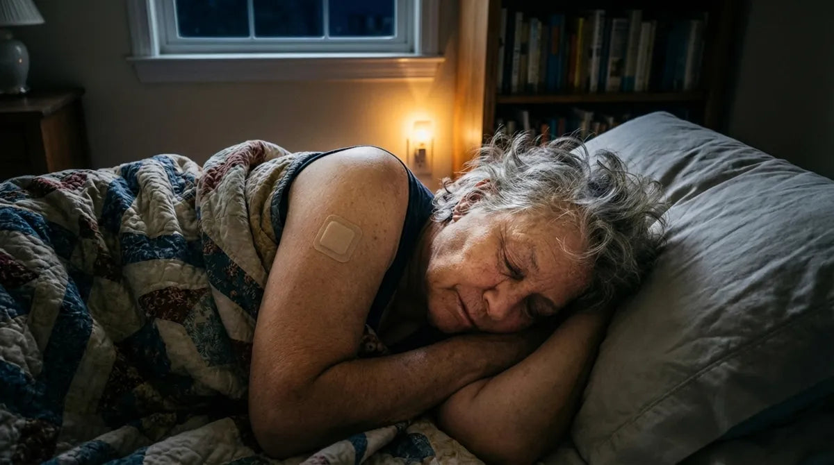 Woman sleeping peacefully with a Feltra patch on her foot