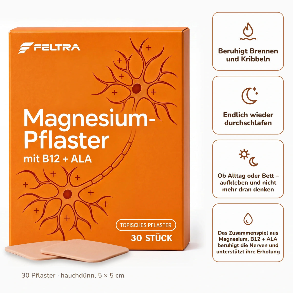 Feltra Magnesium Patches – calms burning and tingling, sleep through the night again