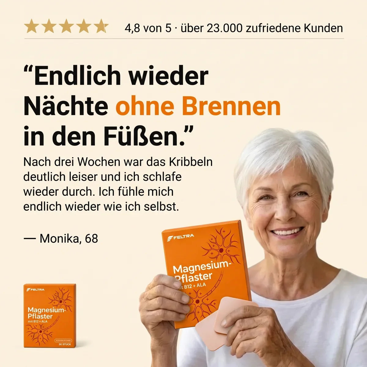 Customer holding Feltra Magnesium Patches, rated 4.8 out of 5