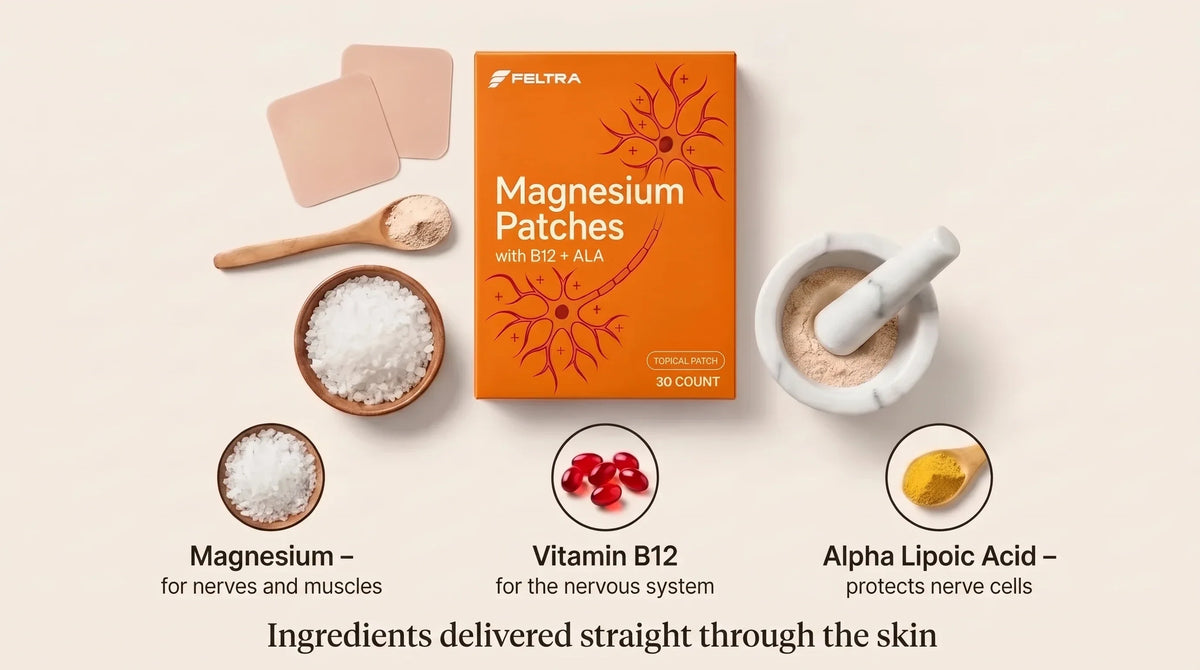 Feltra ingredients: magnesium, vitamin B12, alpha lipoic acid